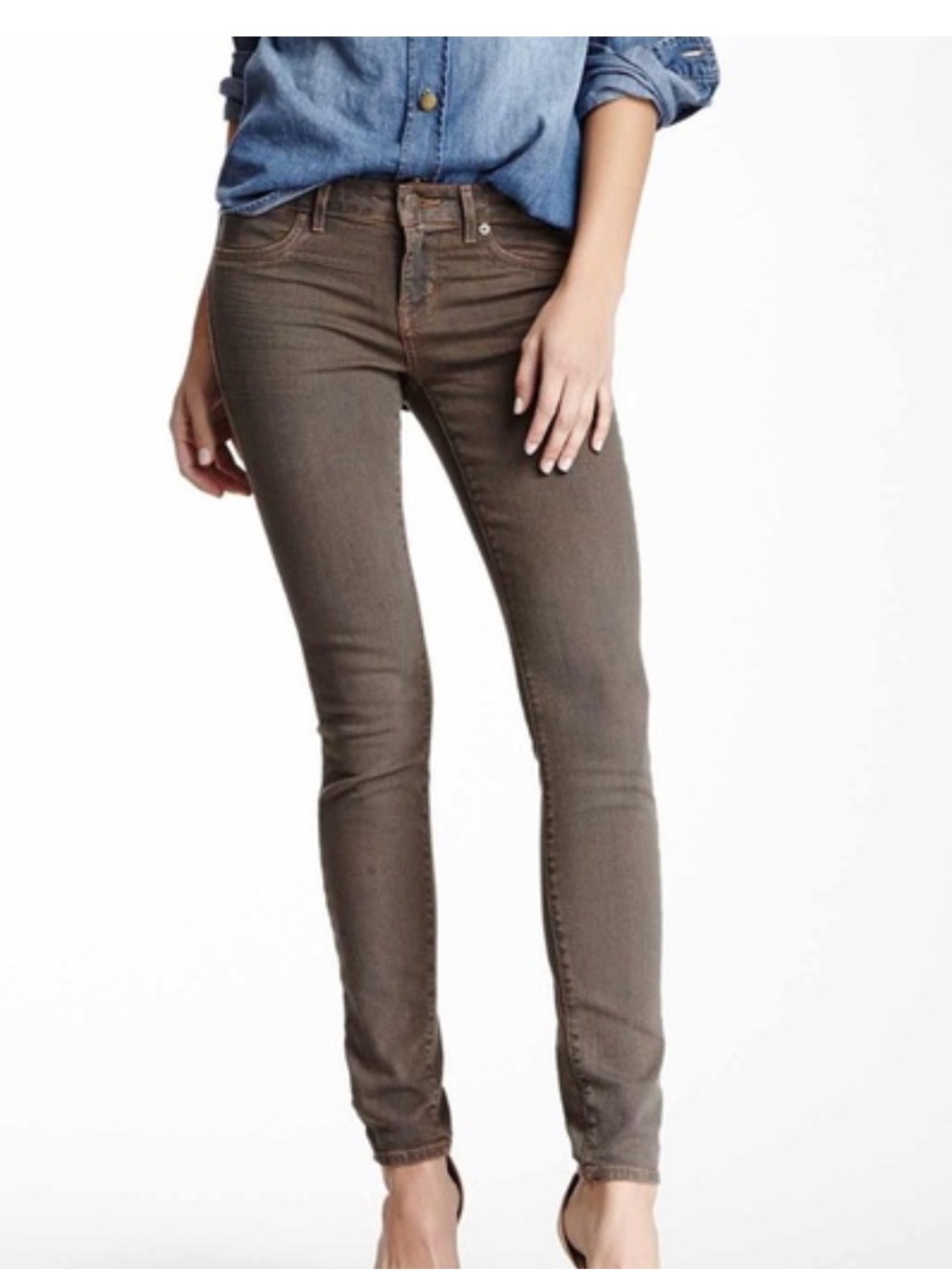 Chocolate Brown Distressed Rich & Skinny Jeans, Size 28